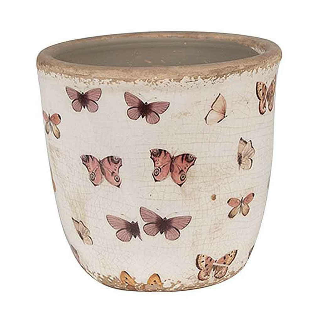 Pot de fleurs céramique beige rose 13x12x12cm