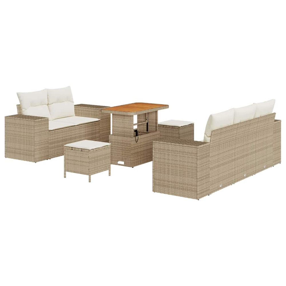 Ensemble de canapé de jardin avec coussin 8 pcs beige polyrotin