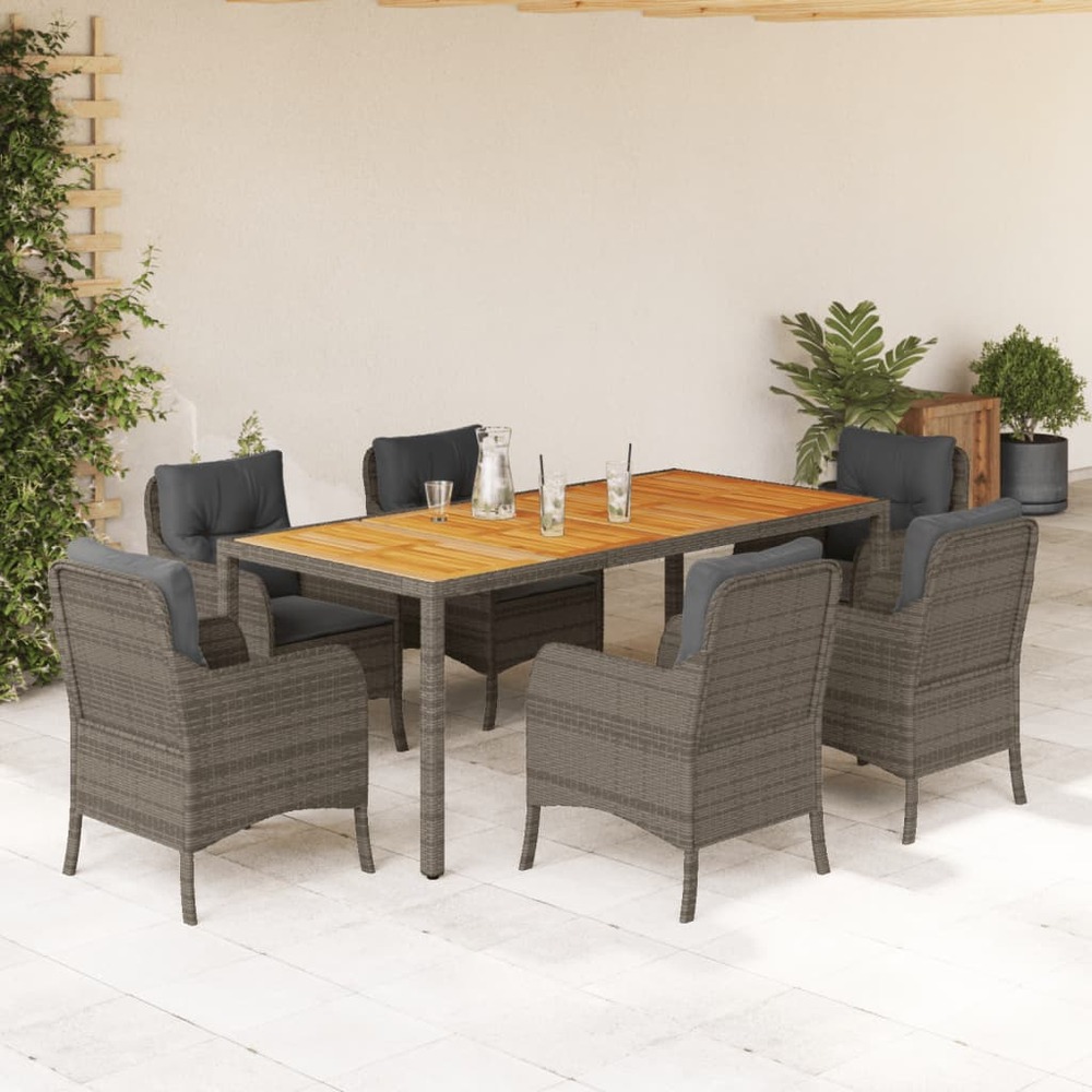 Ensemble à manger de jardin et coussins 7 pcs gris rotin