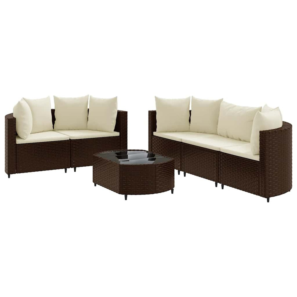 Salon de jardin avec coussins 6 pcs marron résine tressée