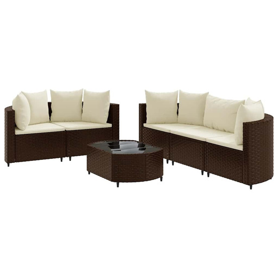 Salon de jardin avec coussins 6 pcs marron résine tressée
