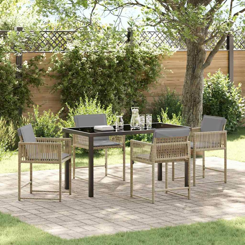Ensemble de salle à manger pour jardin 5 pcs beige polyrotin