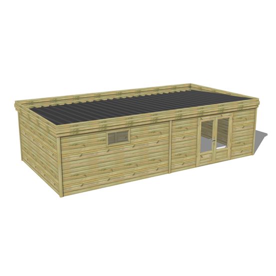 Abri de jardin bois pin traité autoclave 27mm - 8,595x4,34m / 37m2 - bac acier - abri français