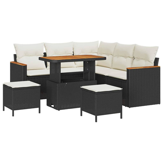 Ensemble de canapé de jardin avec coussin 8 pcs noir poly rotin