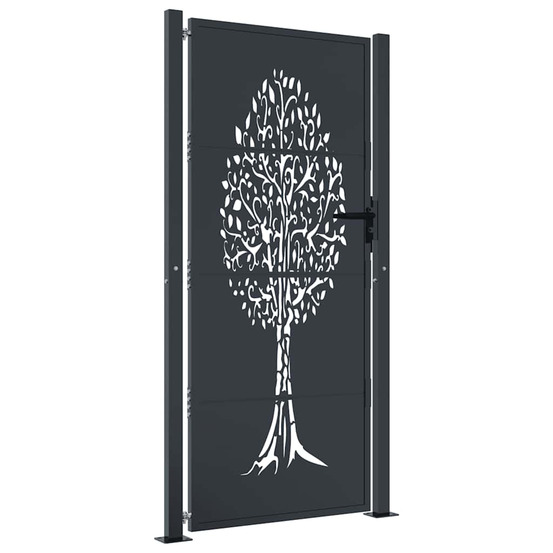 Portail de jardin anthracite 105x180 cm acier design arbre