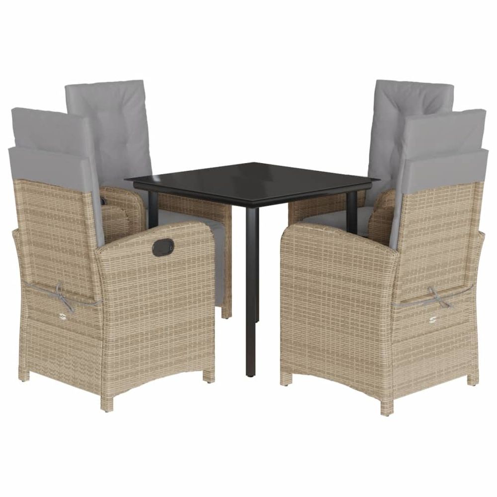 Ensemble à manger de jardin avec coussins 5pcs beige poly rotin