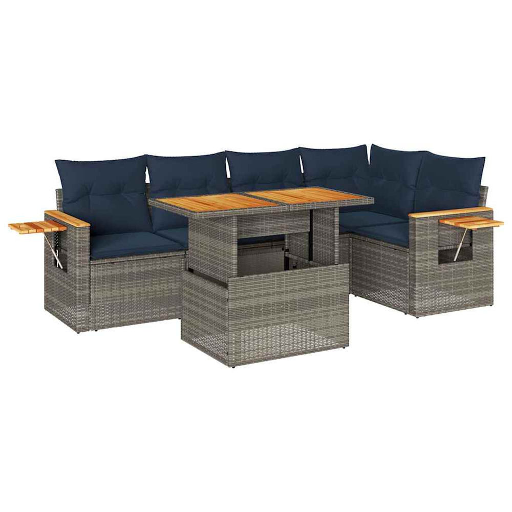 Salon de jardin avec coussins 6 pcs gris résine tressée acacia