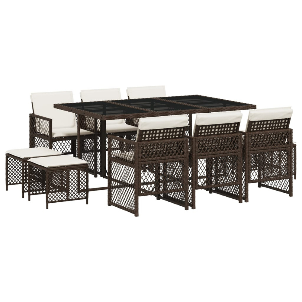 Ensemble à manger de jardin et coussins 11 pcs marron rotin