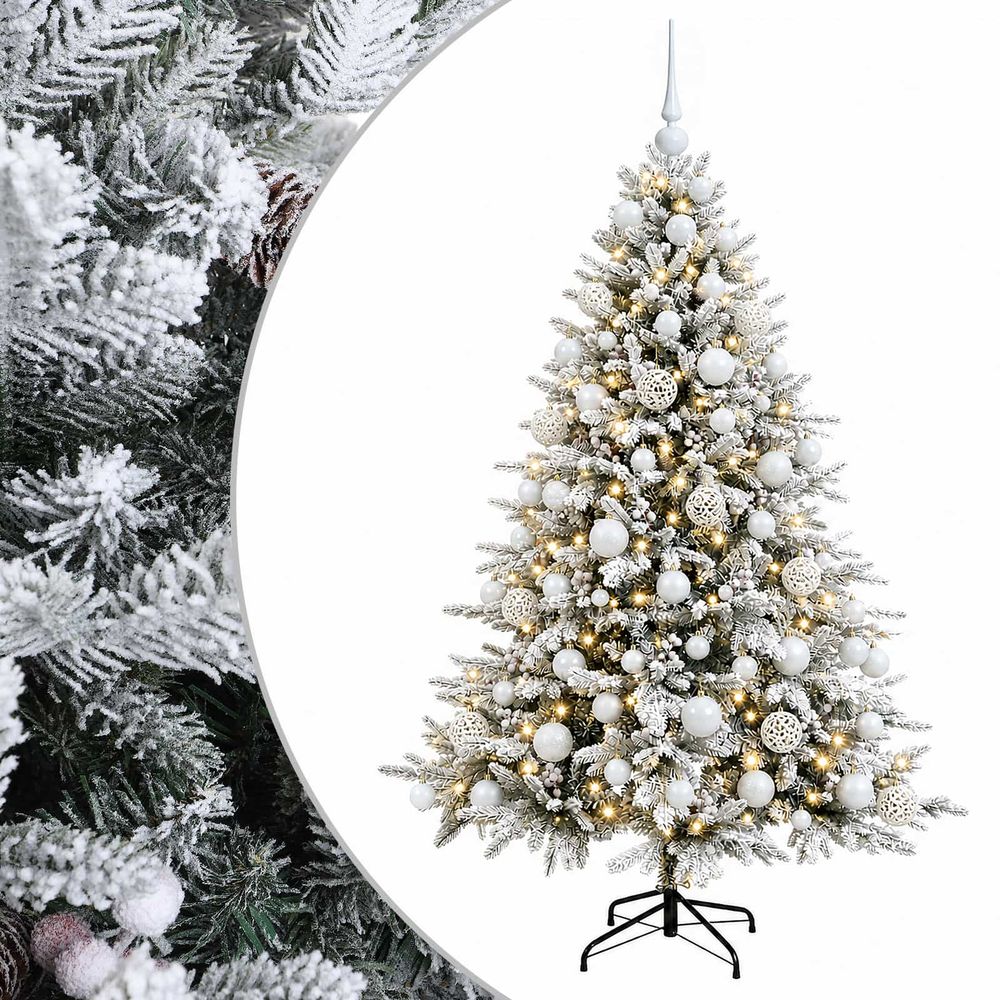 Sapin de noël artificiel avec boules 180 cm 300 led blanc chaud