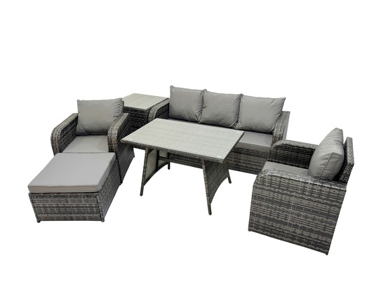 Ensemble de meubles de jardin avec table à manger rectangulaire chaise inclinable canapé 3 places grand tabouret table d'appoint