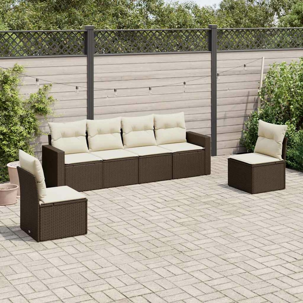 Salon de jardin avec coussins 6 pcs marron résine tressée