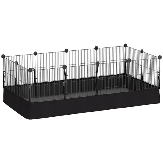 Enclos modulable petits animaux acier intérieur extérieur tapis étanche 120x60x40cm noir