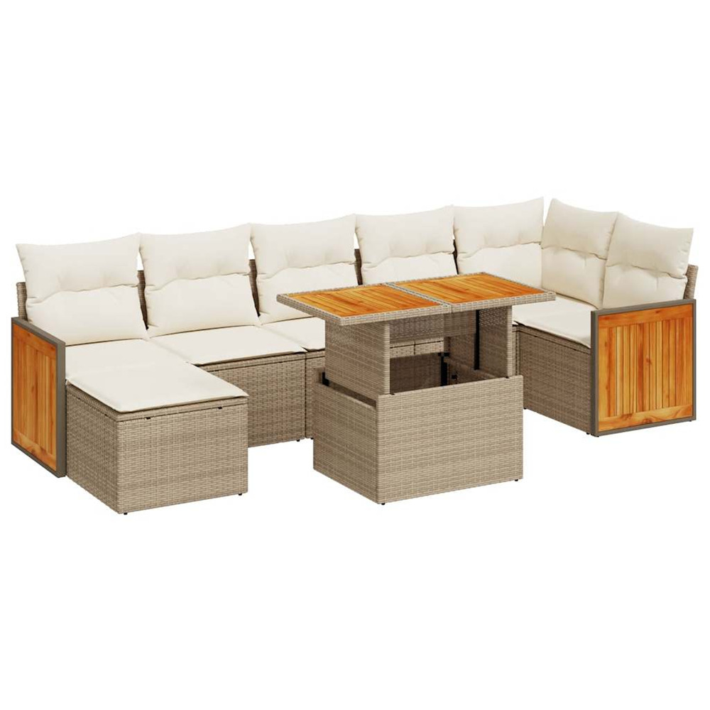 Salon de jardin avec coussins 8 pcs beige résine tressée acacia