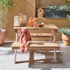 Table de pique-nique en bois d'acacia pour enfant. 2 places. Salon de jardin enfant couleur teck clair et rose