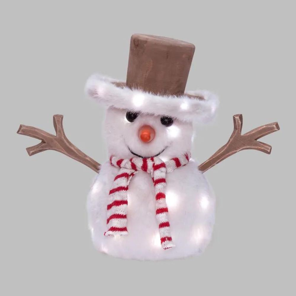 Bonhomme de neige lumineux h25cm 40 micro-led blanc chaud & froid bois à piles - lotti