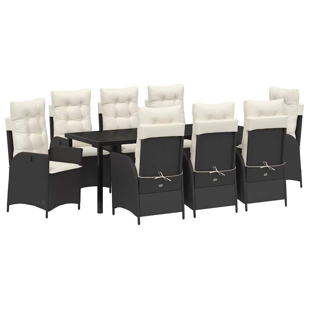 Ensemble de salle à manger pour jardin 9 pc noir polyrotin