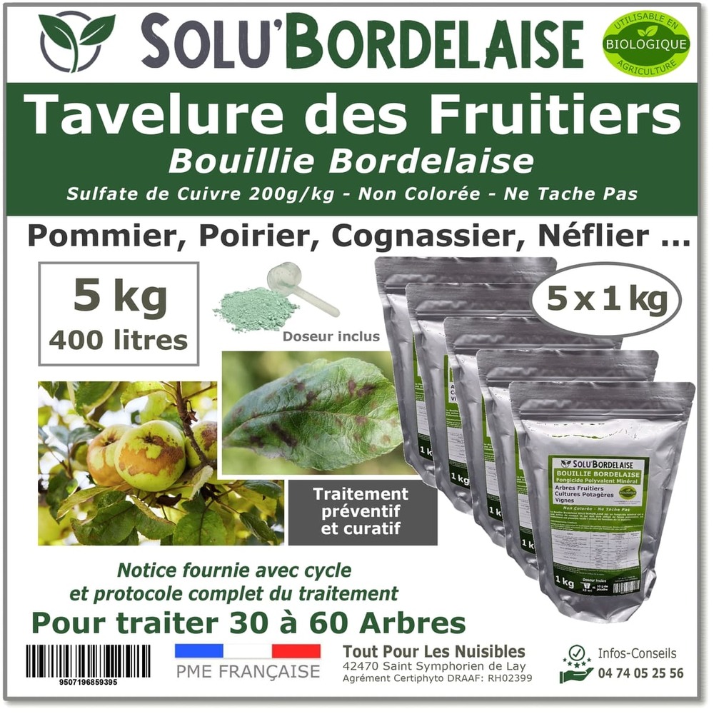 Solu'bordelaise - tavelure des fruitiers - 5 kg de bouillie bordelaise non colorée