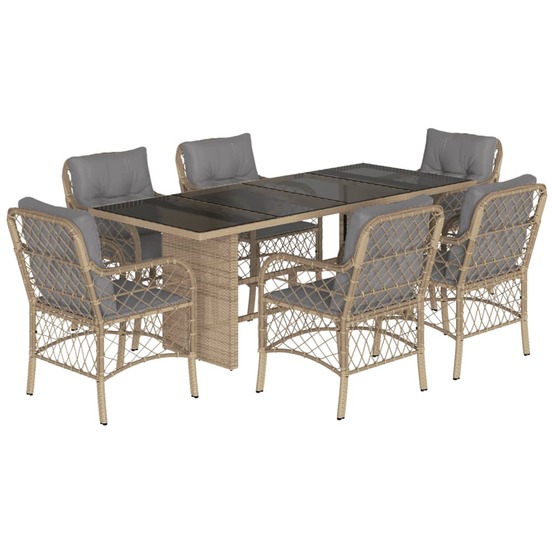 Ensemble à manger de jardin coussins 7 pcs mélange beige rotin