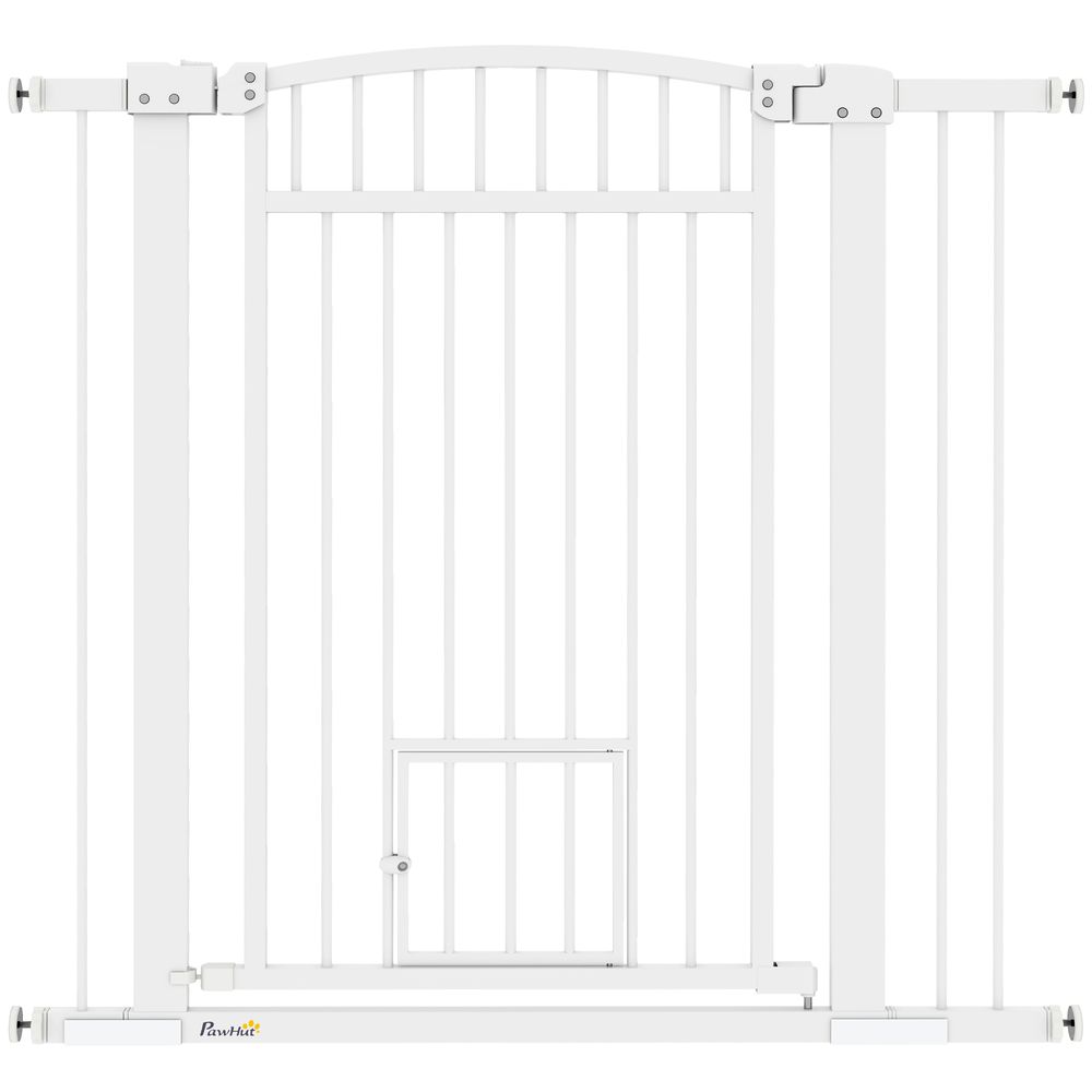 Barrière haute sécurité acier animaux intérieur avec chatière 104x95cm blanc