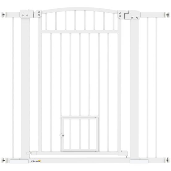 Barrière haute sécurité acier animaux intérieur avec chatière 104x95cm blanc