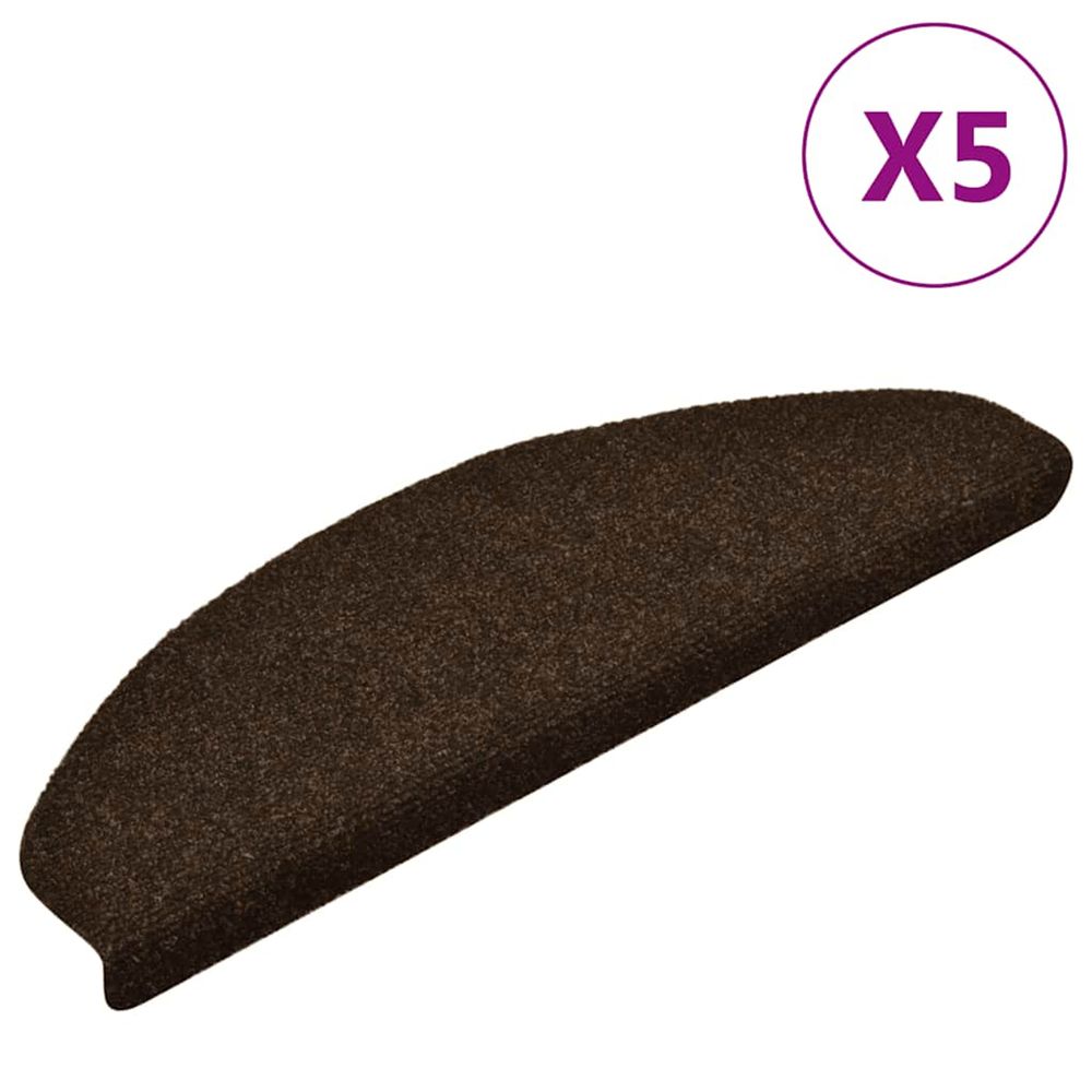 Tapis d'escalier auto-adhésifs 5 pièces 65 x 21 x 4 cm marron demi-rond grand