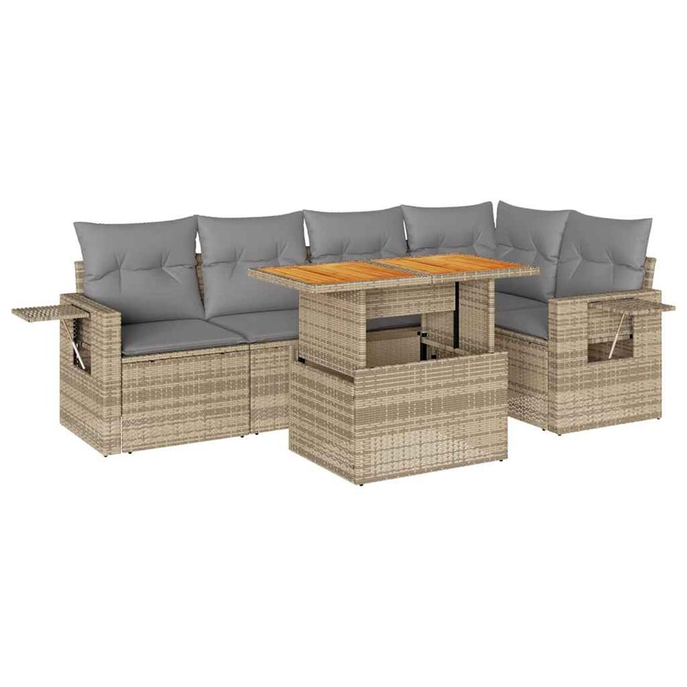 Salon de jardin avec coussins 6 pcs beige résine tressée