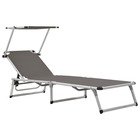 Transat chaise longue bain de soleil lit de jardin terrasse meuble d'extérieur pliable avec auvent aluminium et textilène gri