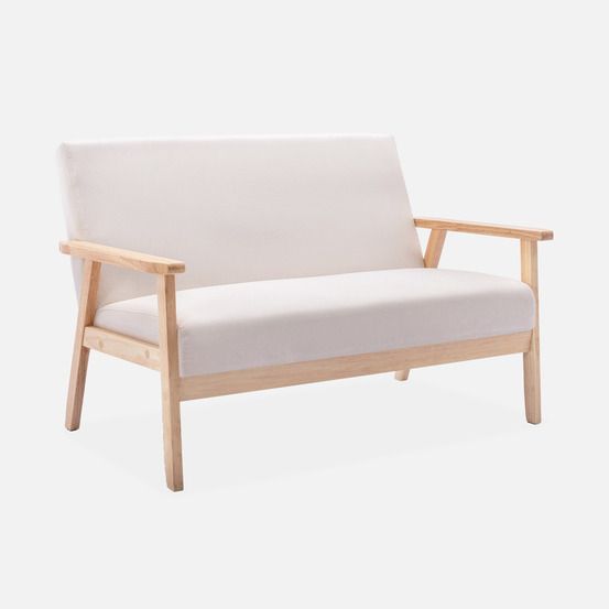 Banquette canapé 2 places en bois et tissu, isak, l 114 x p 69,5 x h 73cm