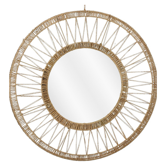 Mica decorations ludy miroir rond mural – miroir rotin – décoration bohème – décoration murale rotin ø70 cm – jute – marron clair
