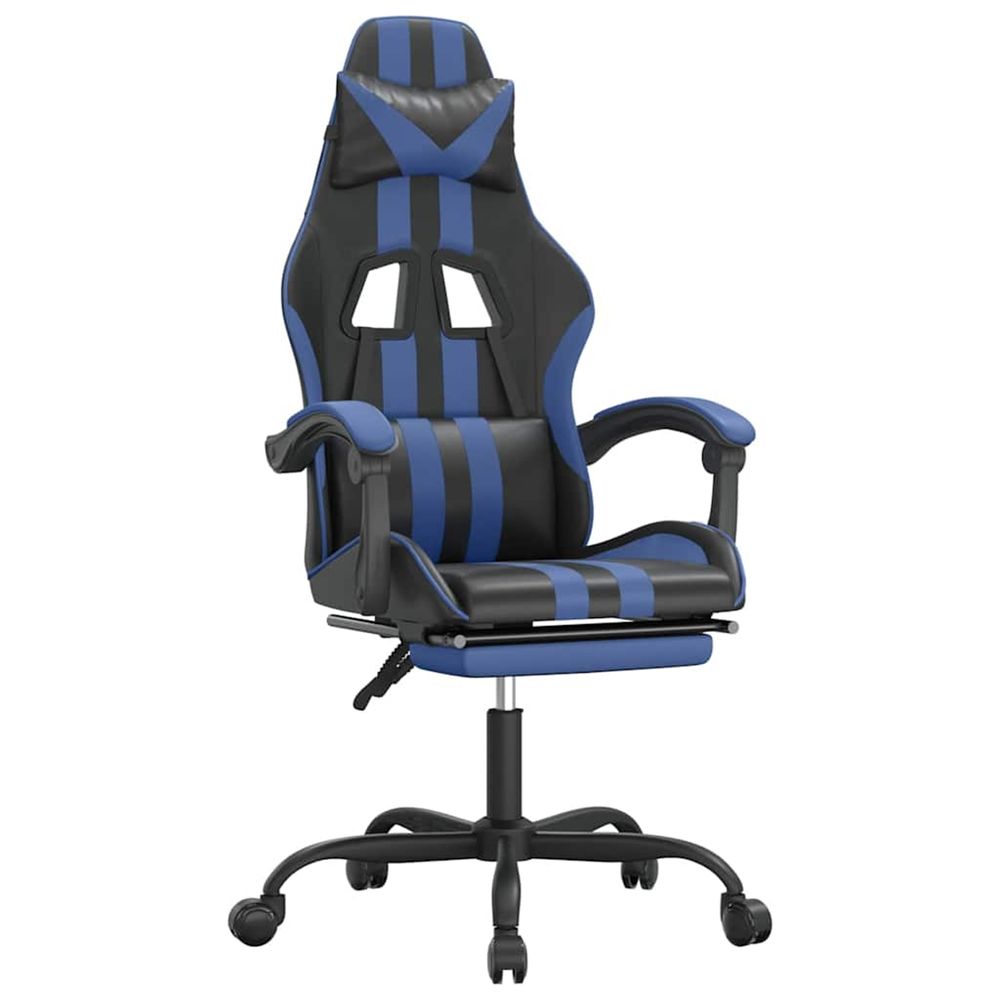 Chaise de jeu pivotante et repose-pied noir et bleu similicuir