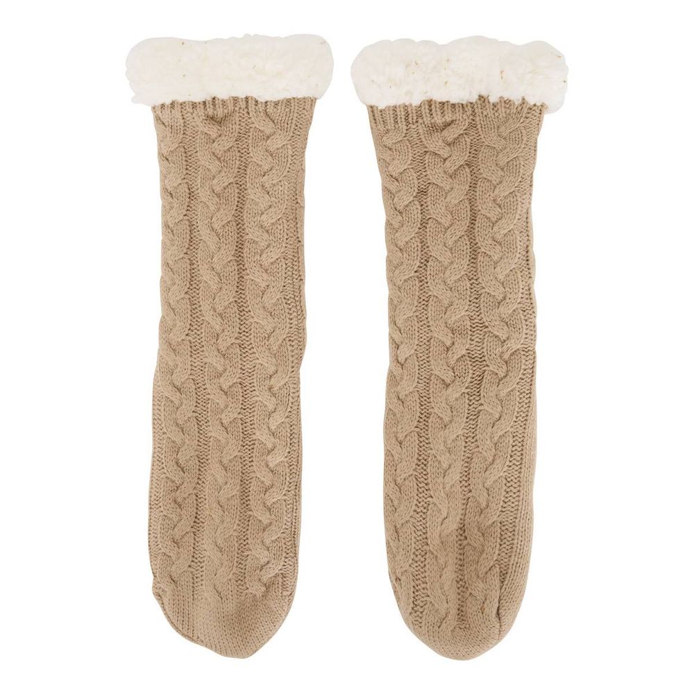 Chaussettes de noël fourrées rouge et beige