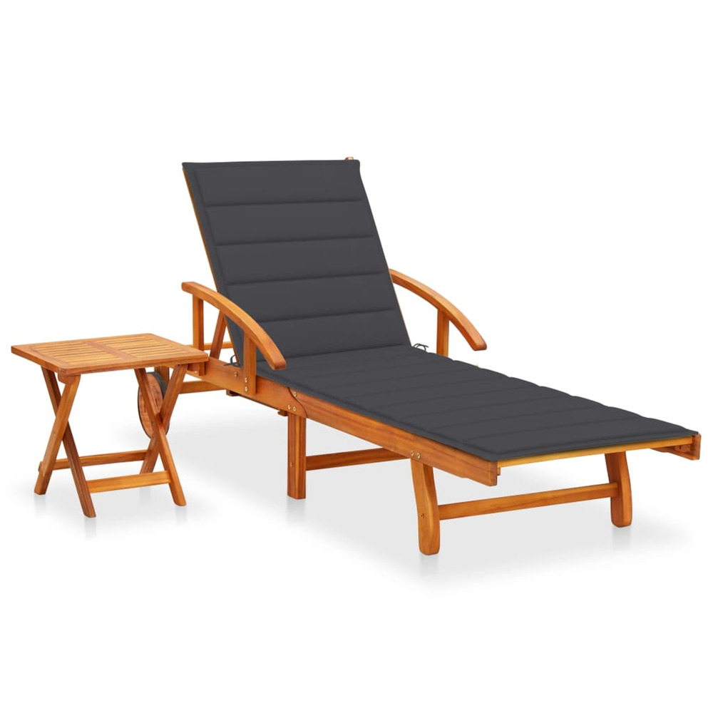 Chaise longue de jardin avec table et coussin bois d'acacia bain de soleil