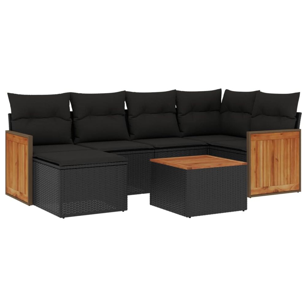 Salon de jardin 7 pcs avec coussins noir résine tressée