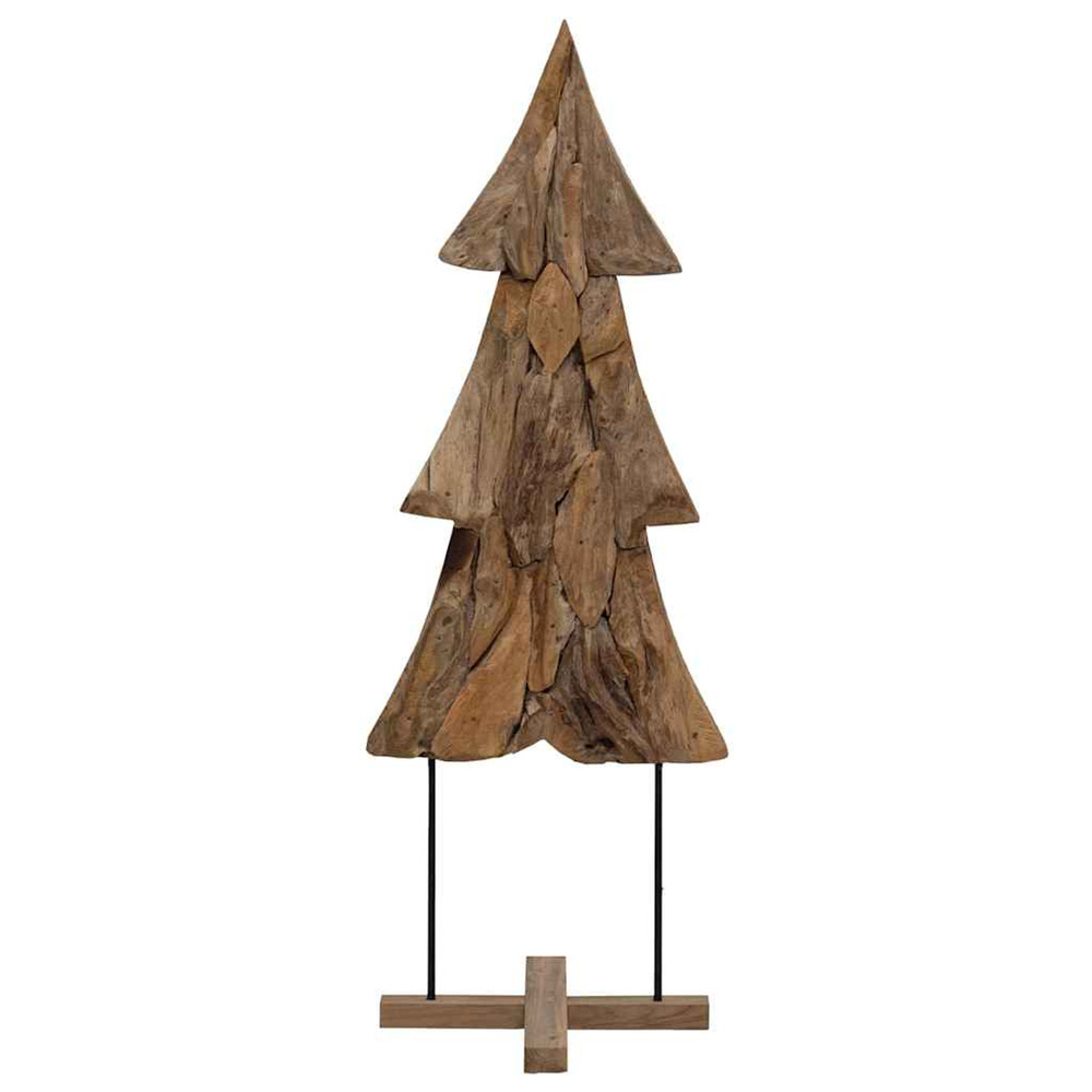 Sapin de noël avec support marron 90 cm bois de teck solide