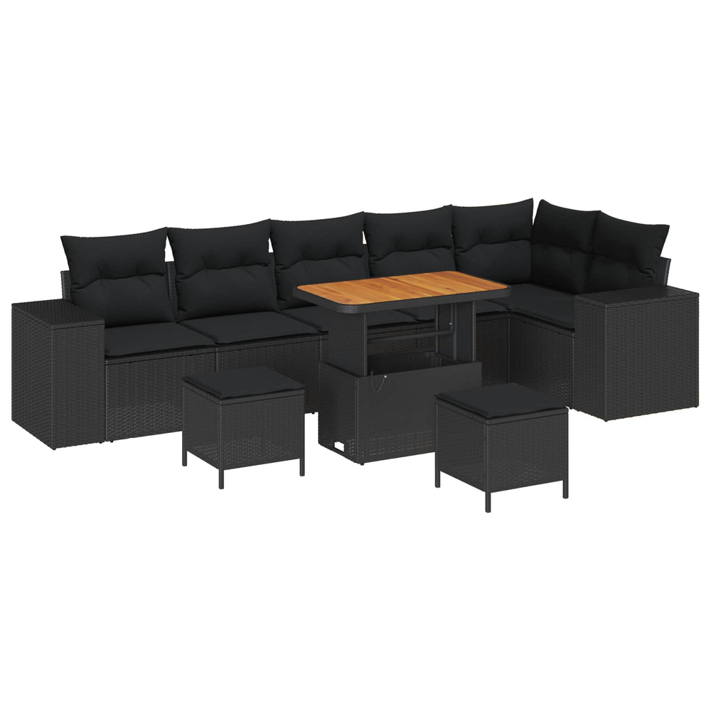 Ensemble de canapé de jardin avec coussin 9 pcs noir polyrotin