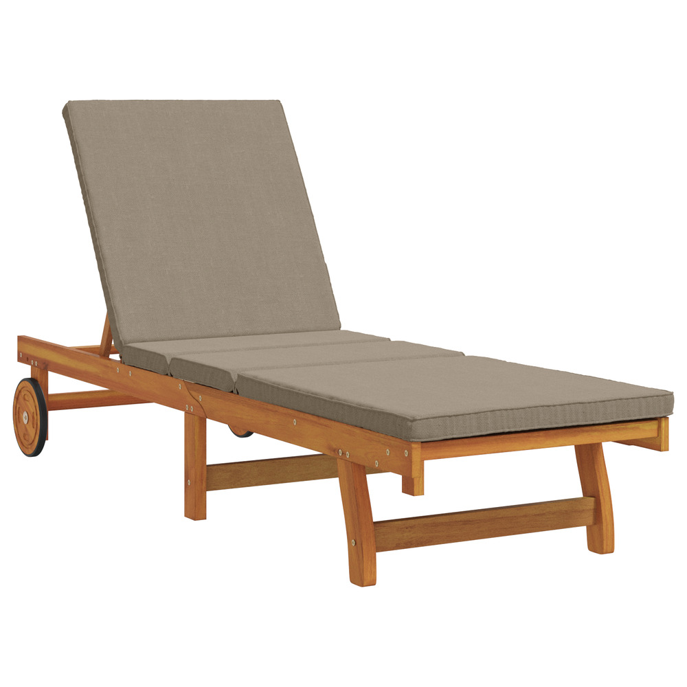 Chaise longue avec roues et coussin en taupe en bois massif