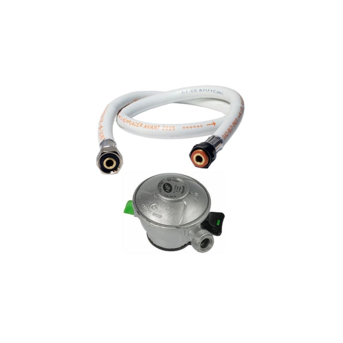 Pack tuyau gaz flexible 1.50 m + détendeur butane à clipser quick-on valve