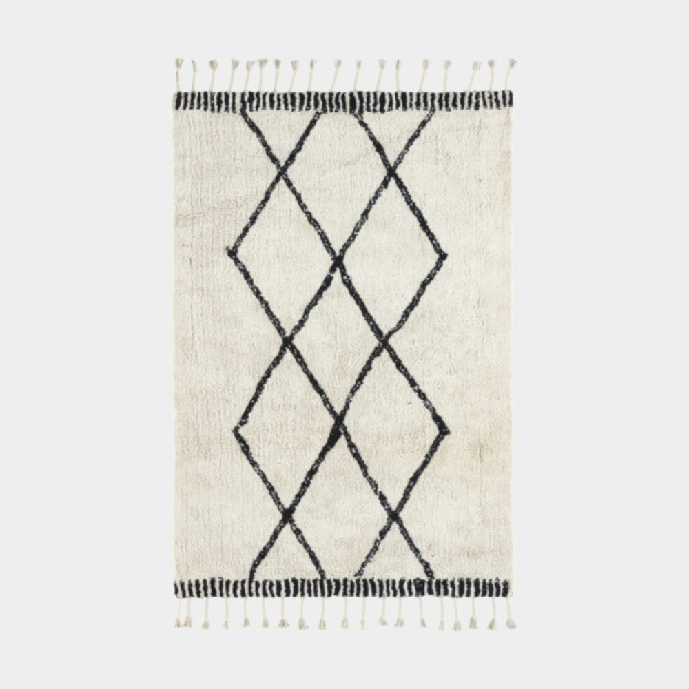 Tapis style berbère avec franges - tribal - blanc cassé - 120 x 160 cm