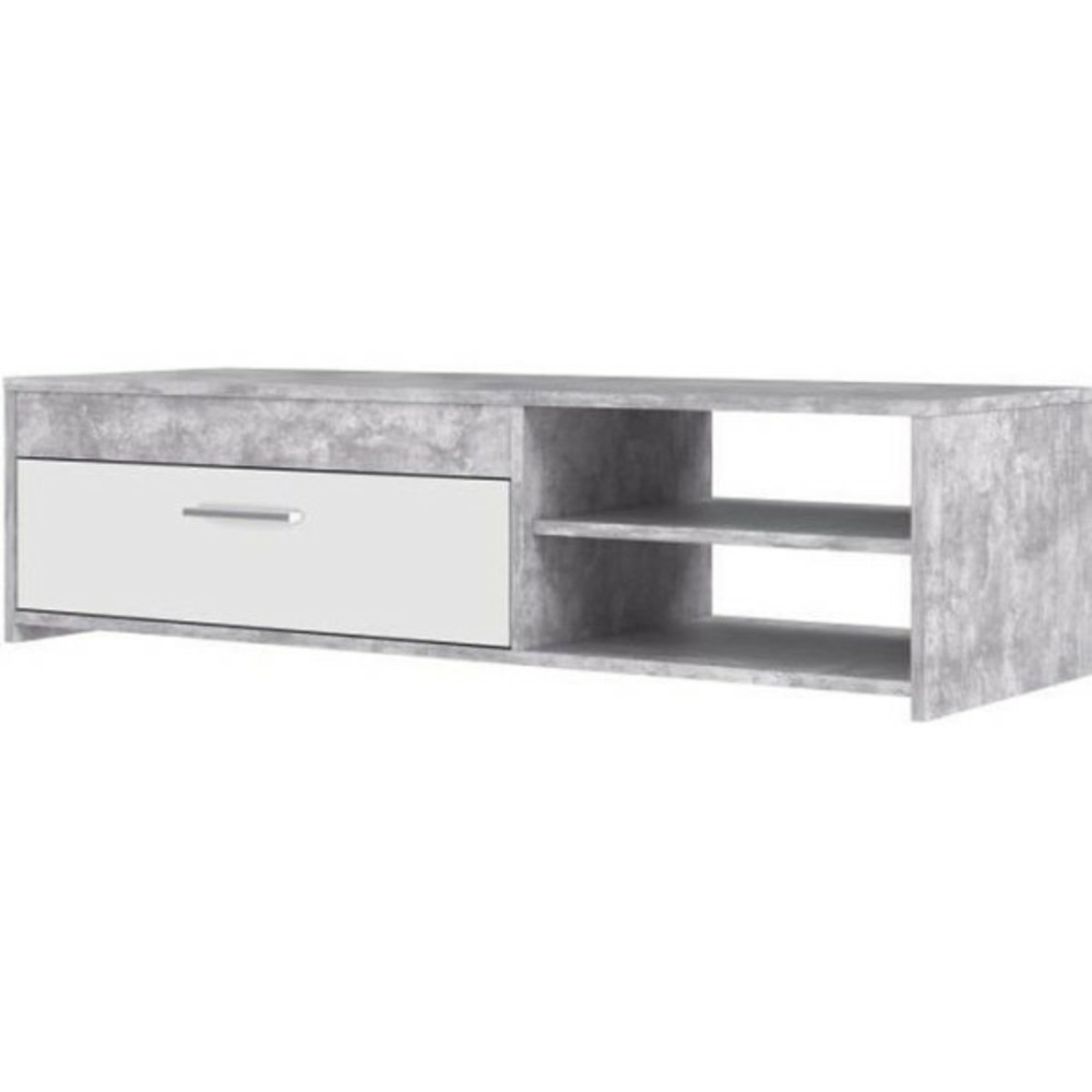 Meuble tv pilvi - blanc et béton clair - contemporain - l 120 x p 42,1 x h 31,8 cm