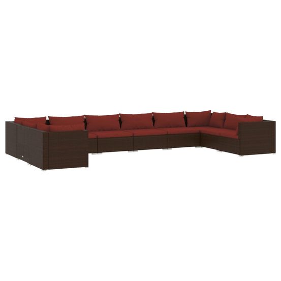 Salon de jardin 10 pcs avec coussins résine tressée marron