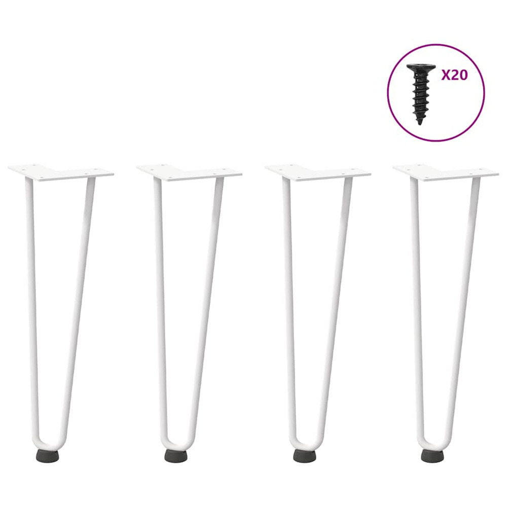 Pieds en épingle à cheveux pour table basse 4 pièces blanc 42 cm acier massif