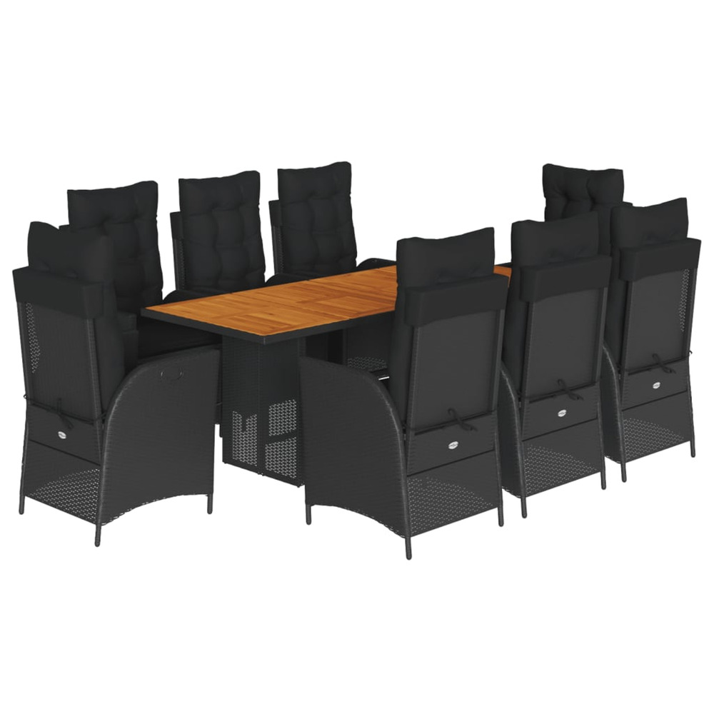 Ensemble à manger de jardin 9pcs coussins noir résine tressée