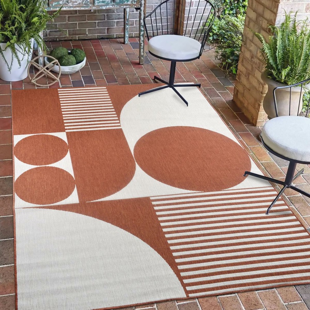 Tapis extérieur, kilim reversible 120x170 lyn2 bf reversible terracota et crème