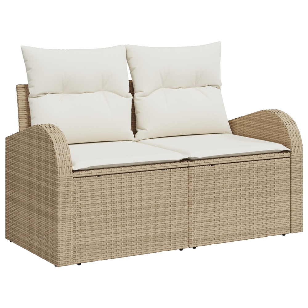 Canapé de jardin 2 places avec coussins en poly rattan beige