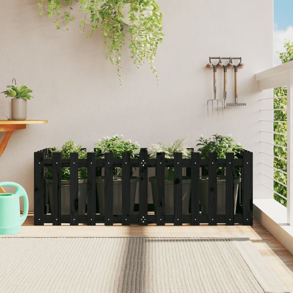Grand bac potager surélevé en bois de pin noir design 150x50x50cm