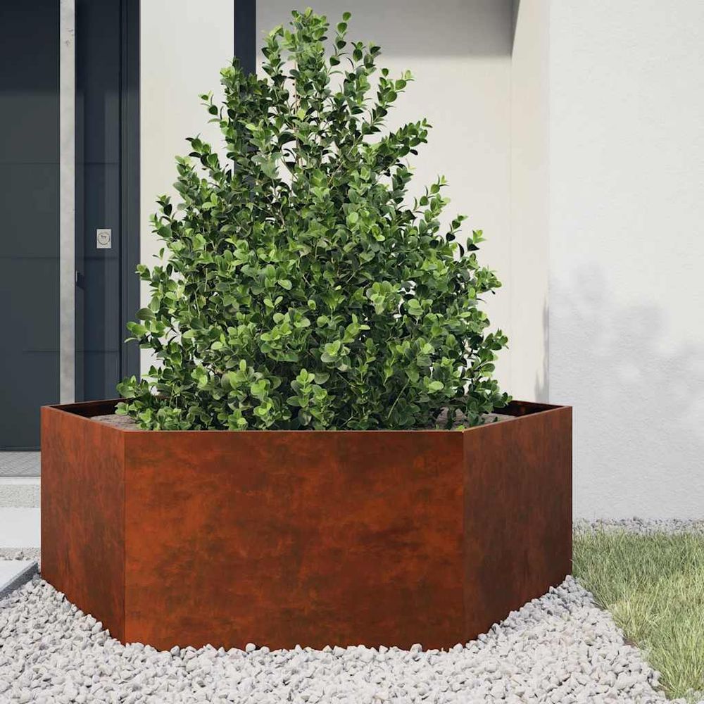 Grand potager forme libre en acier corten aspect rouille naturelle patine auto-protectrice brun 138x120x45cm