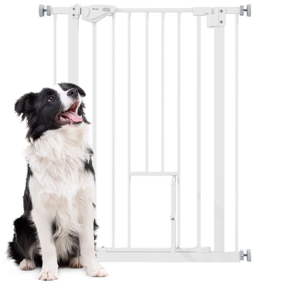 Barrière haute sécurité chien avec chatière 74-80 cm pour portes escalier blanc