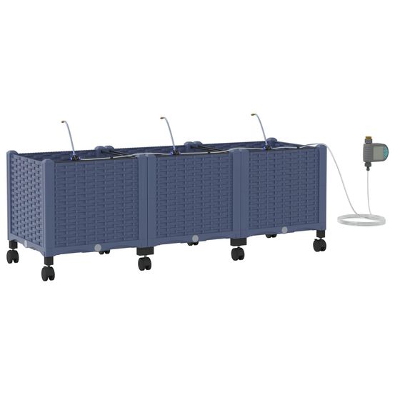 Porte-plante de jardin avec irrigation et roues 3 pc gris pp