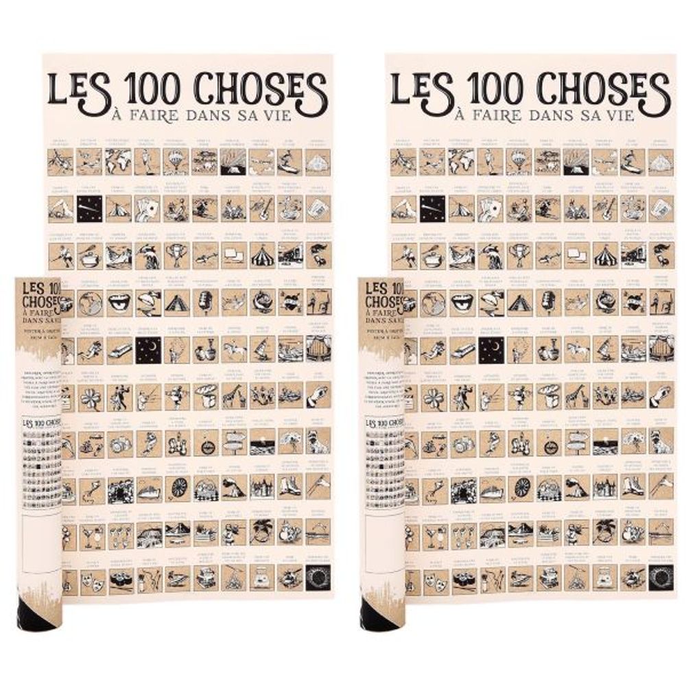 Poster à gratter les 100 choses à faire dans sa vie (lot de 2)