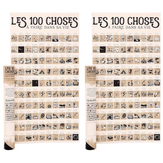 Poster à gratter les 100 choses à faire dans sa vie (lot de 2)